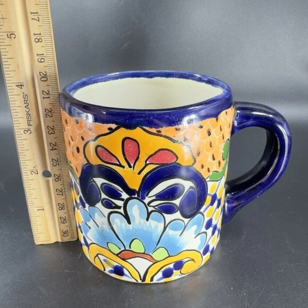 Mexican Pottery Talavera‎ Hand Painted Coffee Mug Cup Folk Art Mug Hand Made VTG